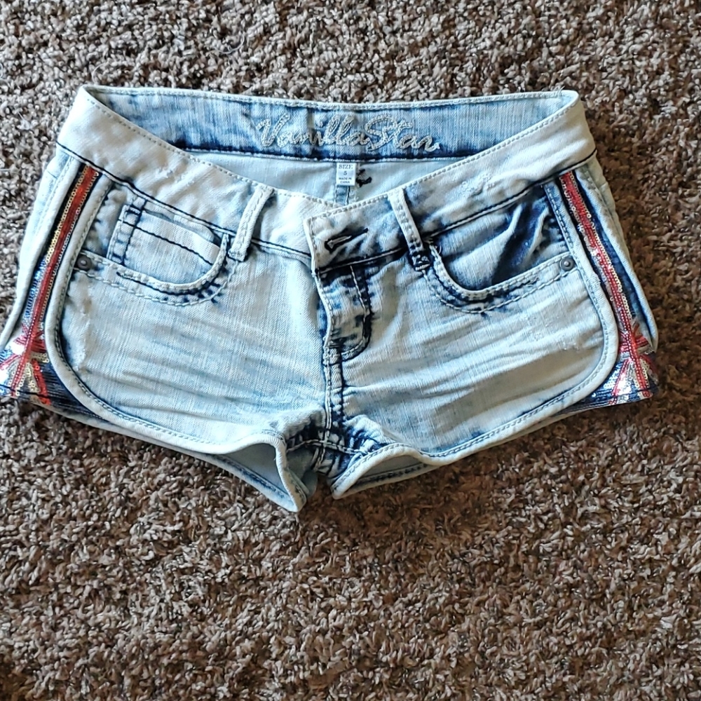 British flag sparkly Jean shorts